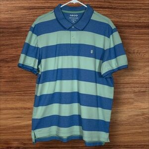 IZOD Advantage Performance Stretch Short Sleeve Blue Green Stripe Polo Sz XXL